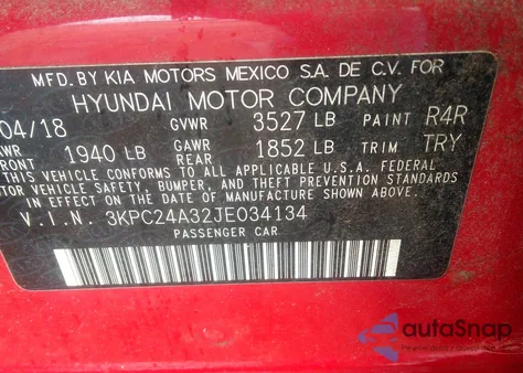 2018 Hyundai Accent Sel from USA, damaged, VIN 3KPC24A32JE034134